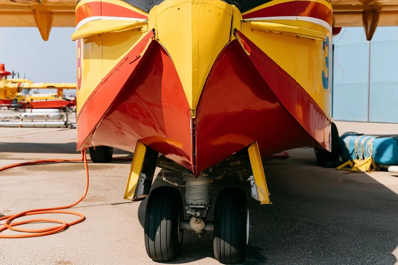 Détail d’un Canadair jaune et rouge