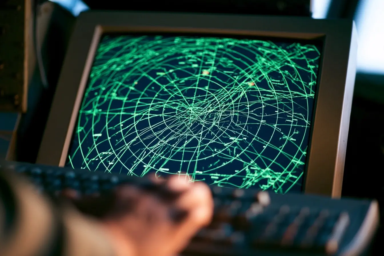 Écran radar avec trajectoires d’avions