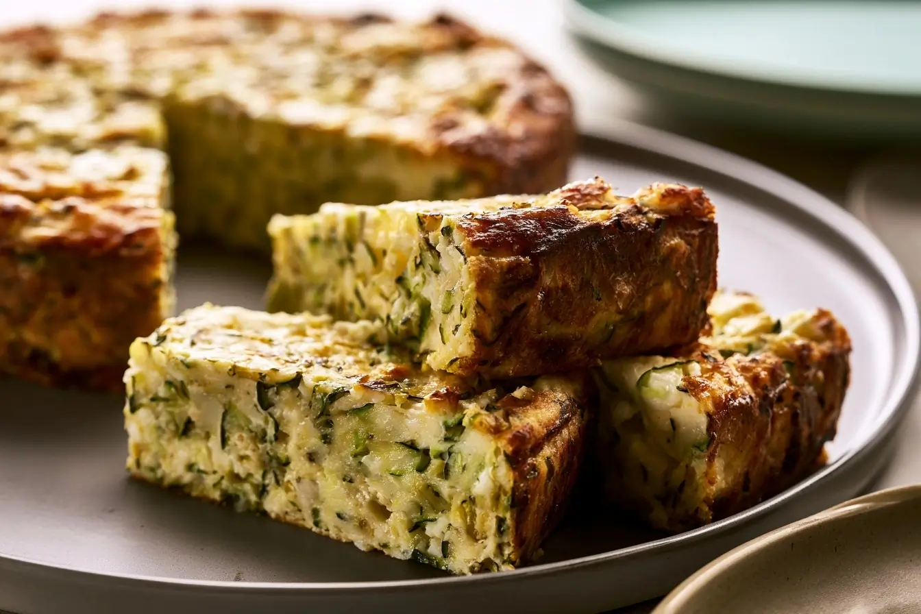 Gâteau courgette-ricotta servi à table