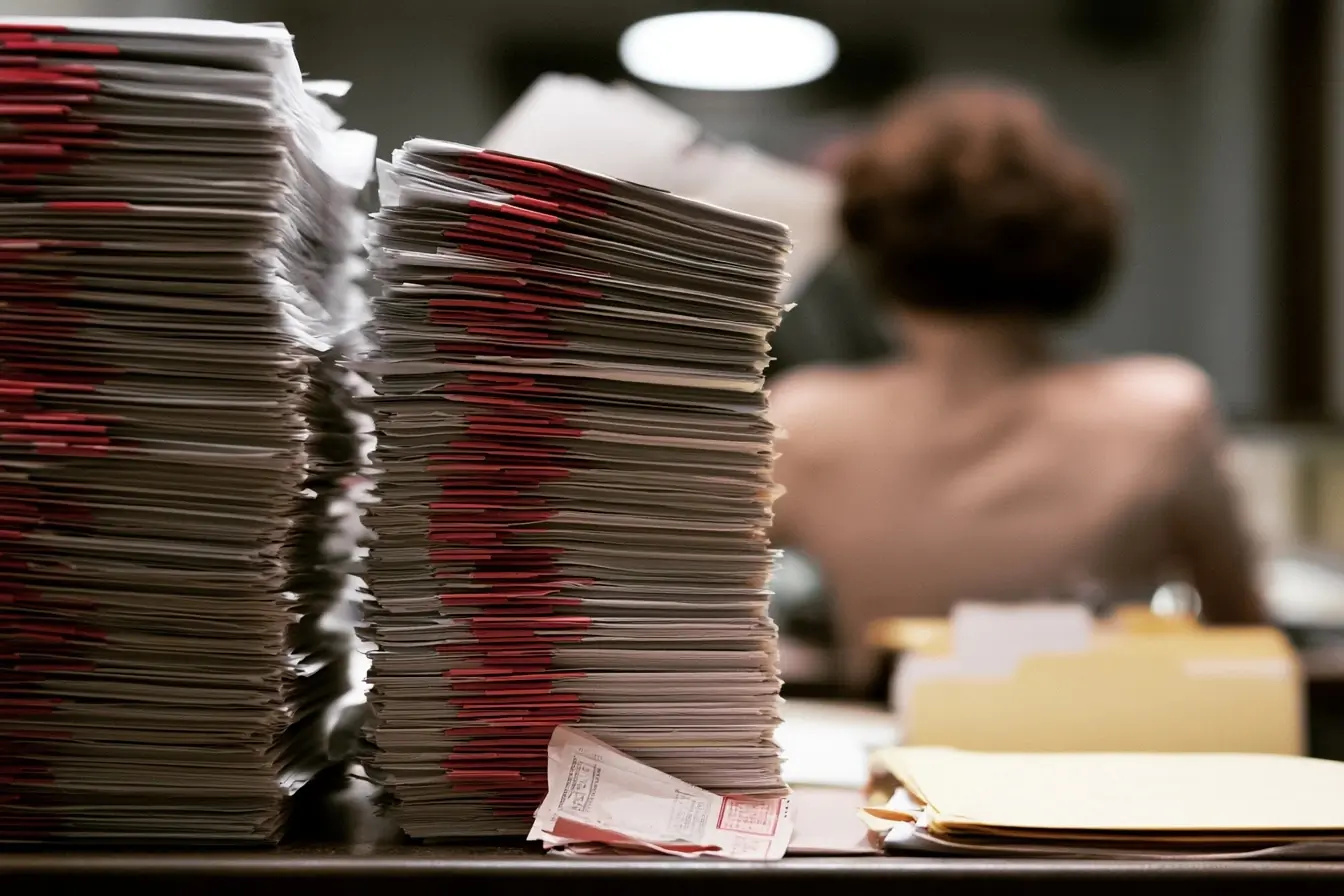 Greffière devant des dossiers prioritaires
