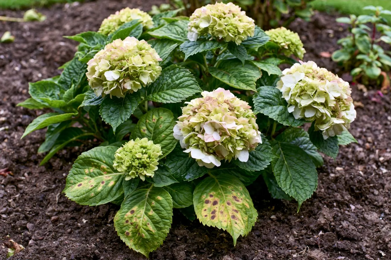 Hortensia taché dans un jardin