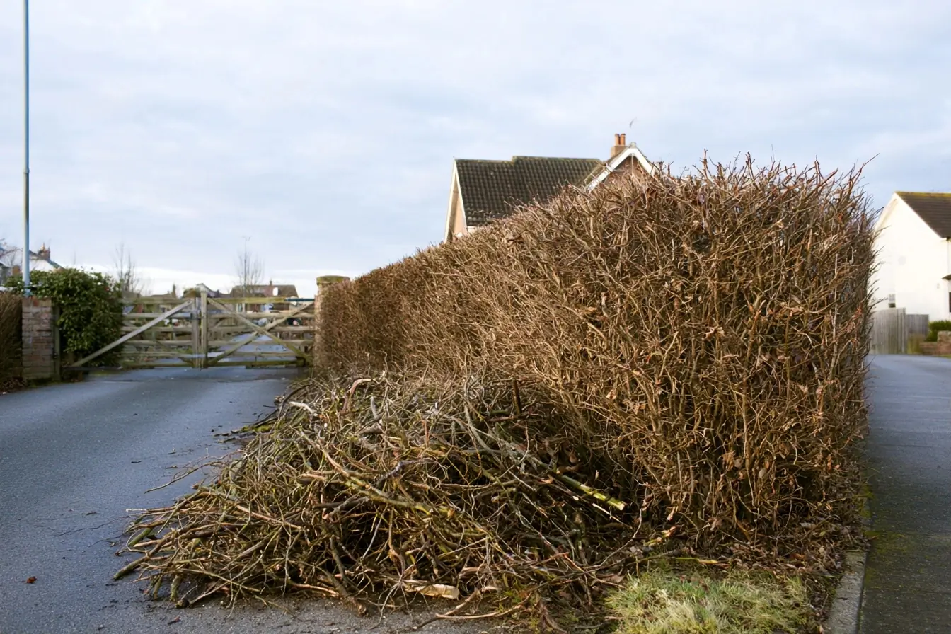 Maison bordée de végétation sèche