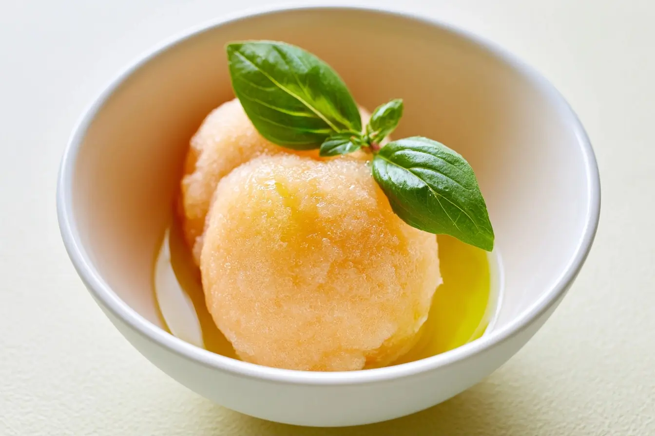 Plan moyen d’un bol de sorbet au melon servi sur