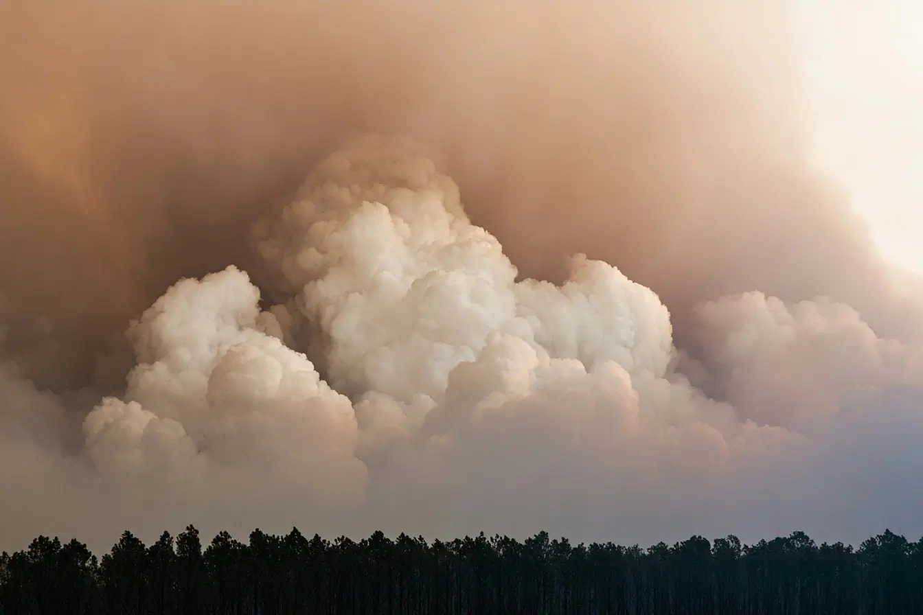 Nuage pyrocumulus au-dessus des arbres