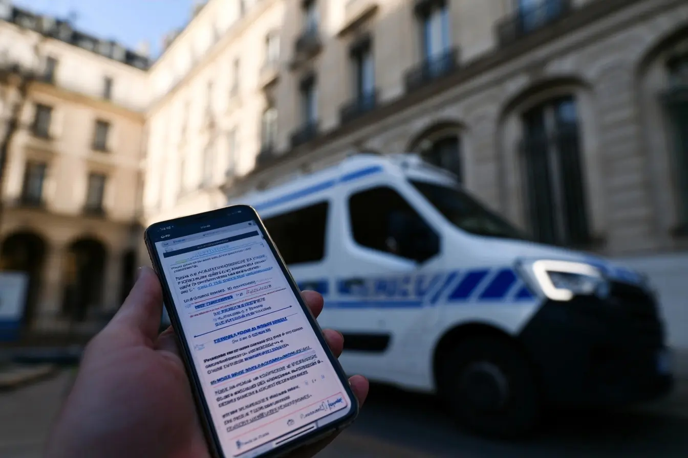 Smartphone et fourgon de police