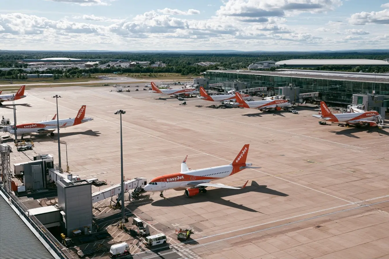Avions EasyJet alignés au terminal