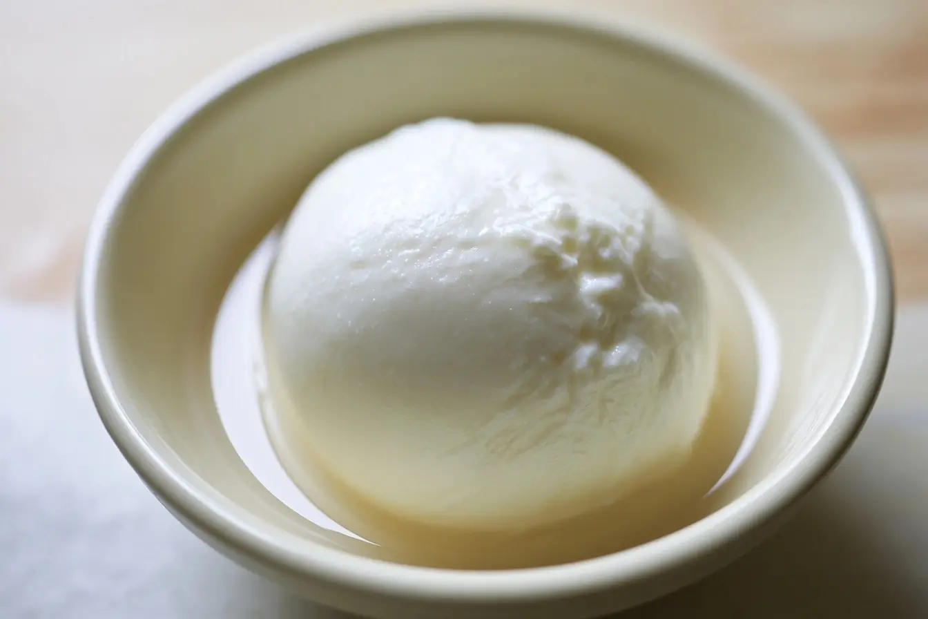 Boule de mozzarella dans son lactosérum