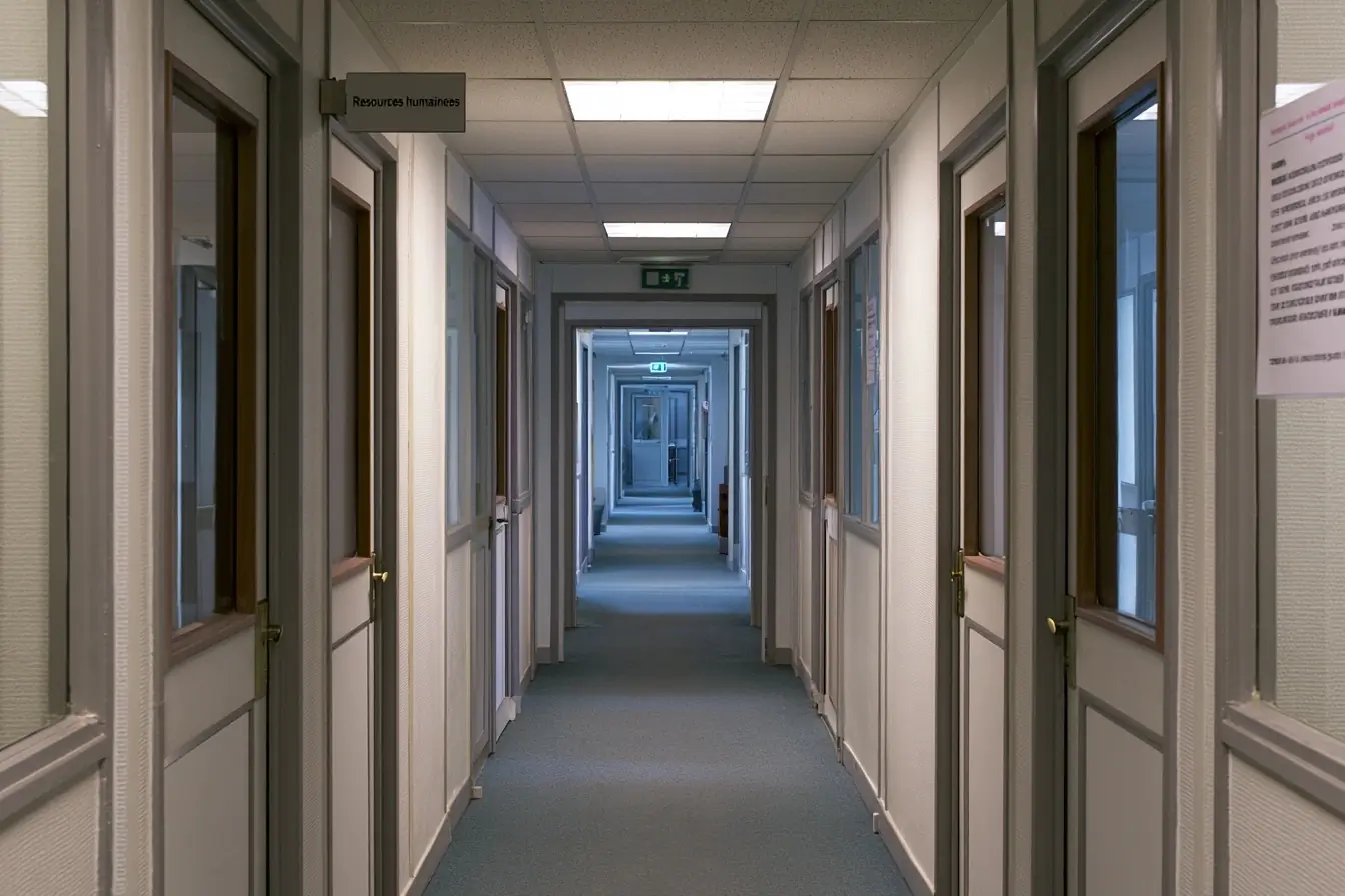 Couloir administratif et panneau RH