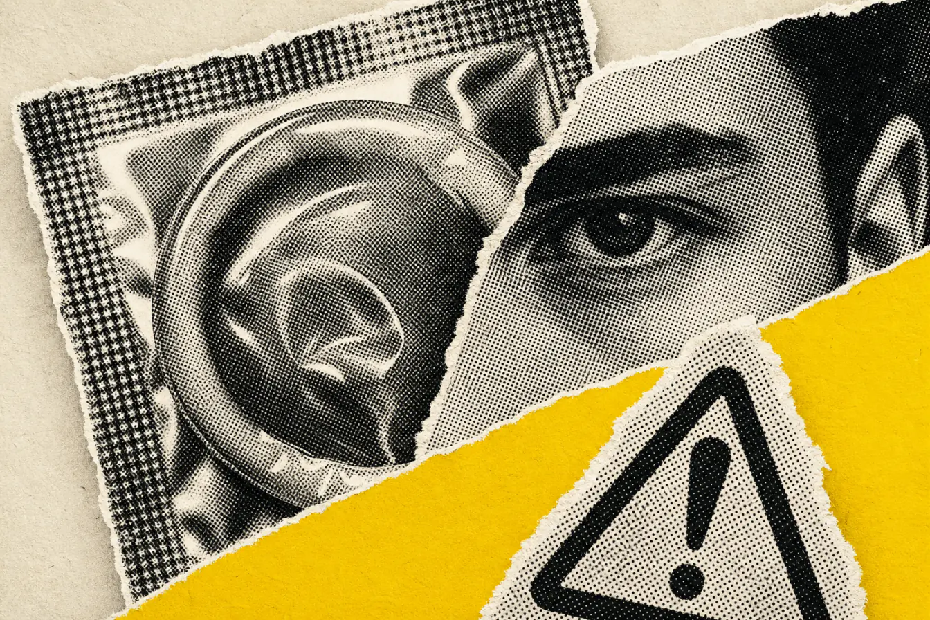 Emballage de préservatif et visage inquiet