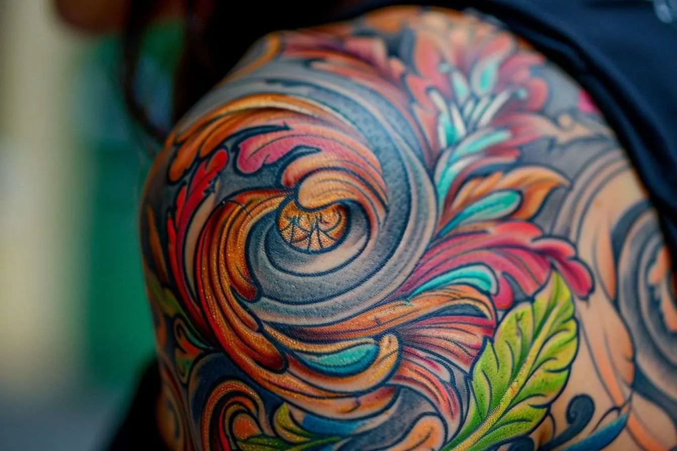 Gros plan de tatouage détaillé sur le bras