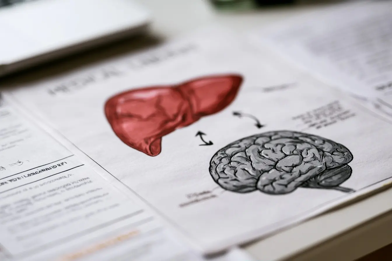 Schéma rapproché reliant foie et cerveau