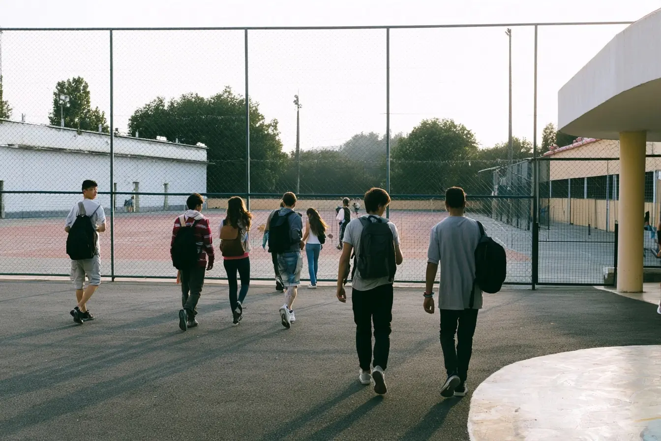 Jeunes devant un complexe sportif