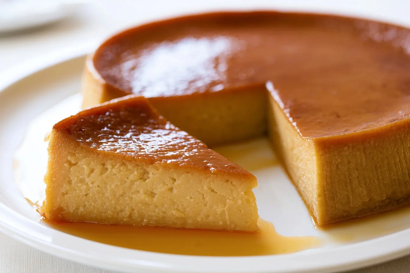 Part de flan sans œufs à table