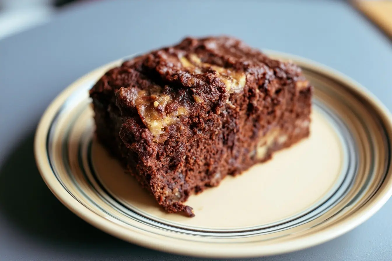 Part de gâteau banane-chocolat servie