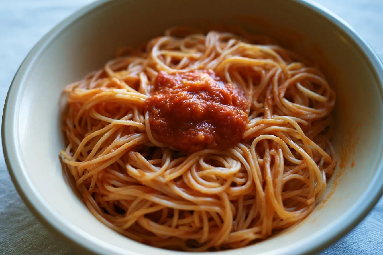 Pâtes servies avec sauce tomate