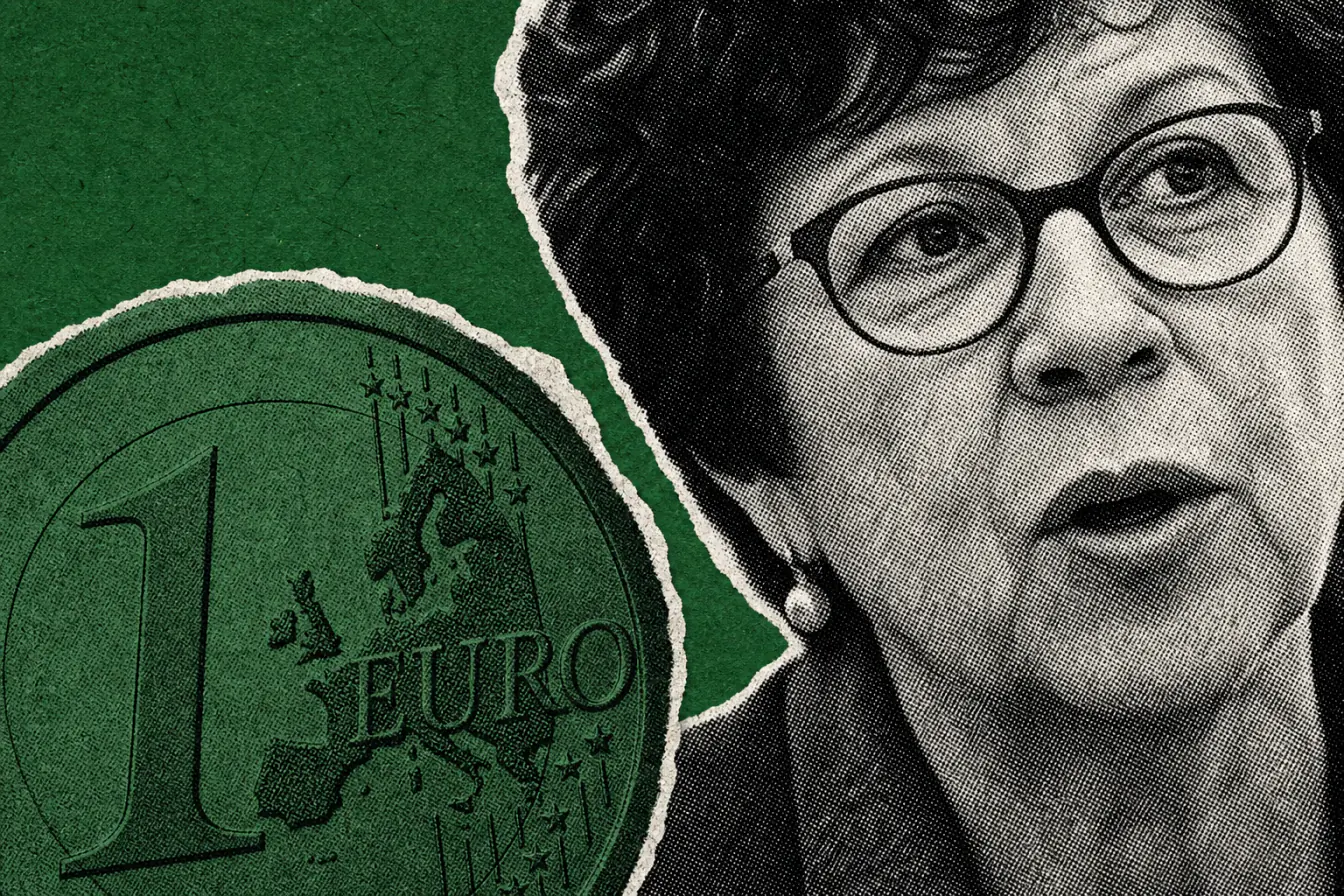 Pièce verte sur visage de Monique Barbut
