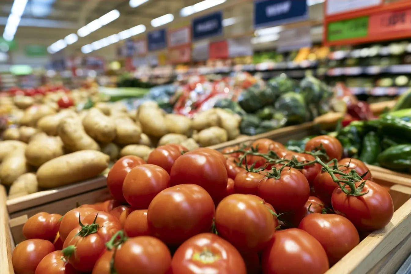 Rayon légumes avec prix en supermarché
