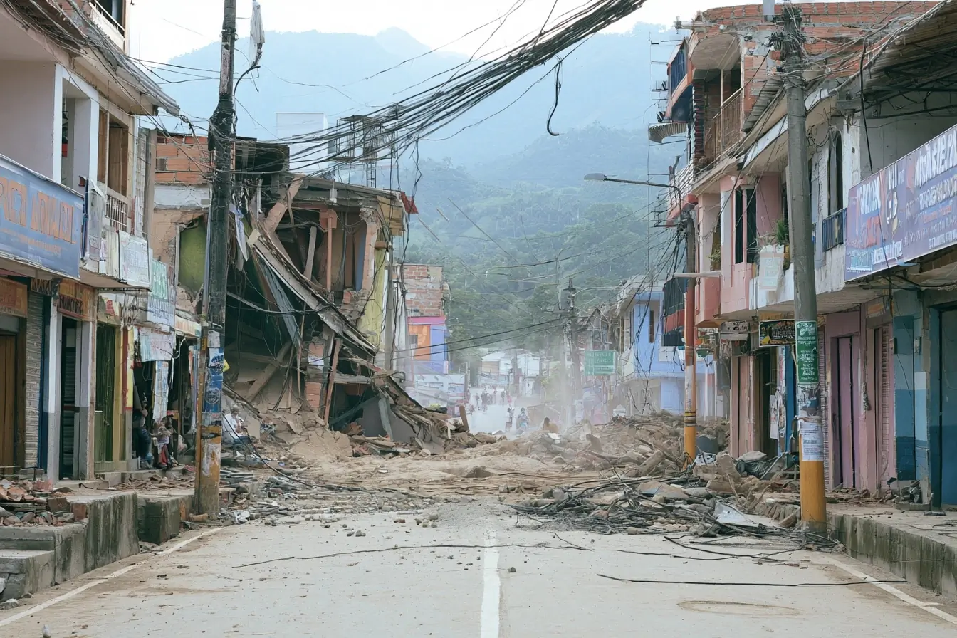 Rue endommagée dans l’ouest colombien