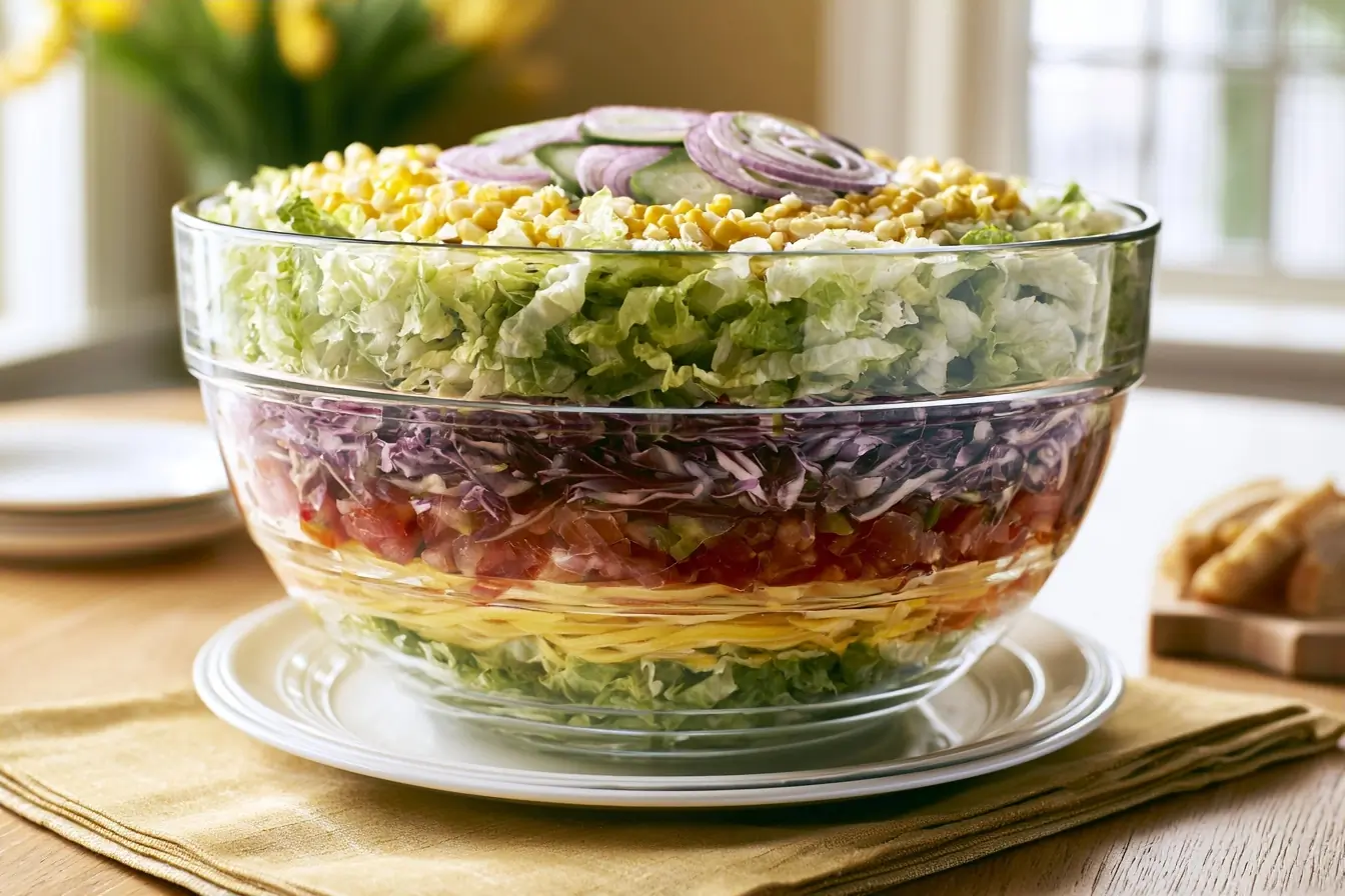 Salade en couches servie dans un bol