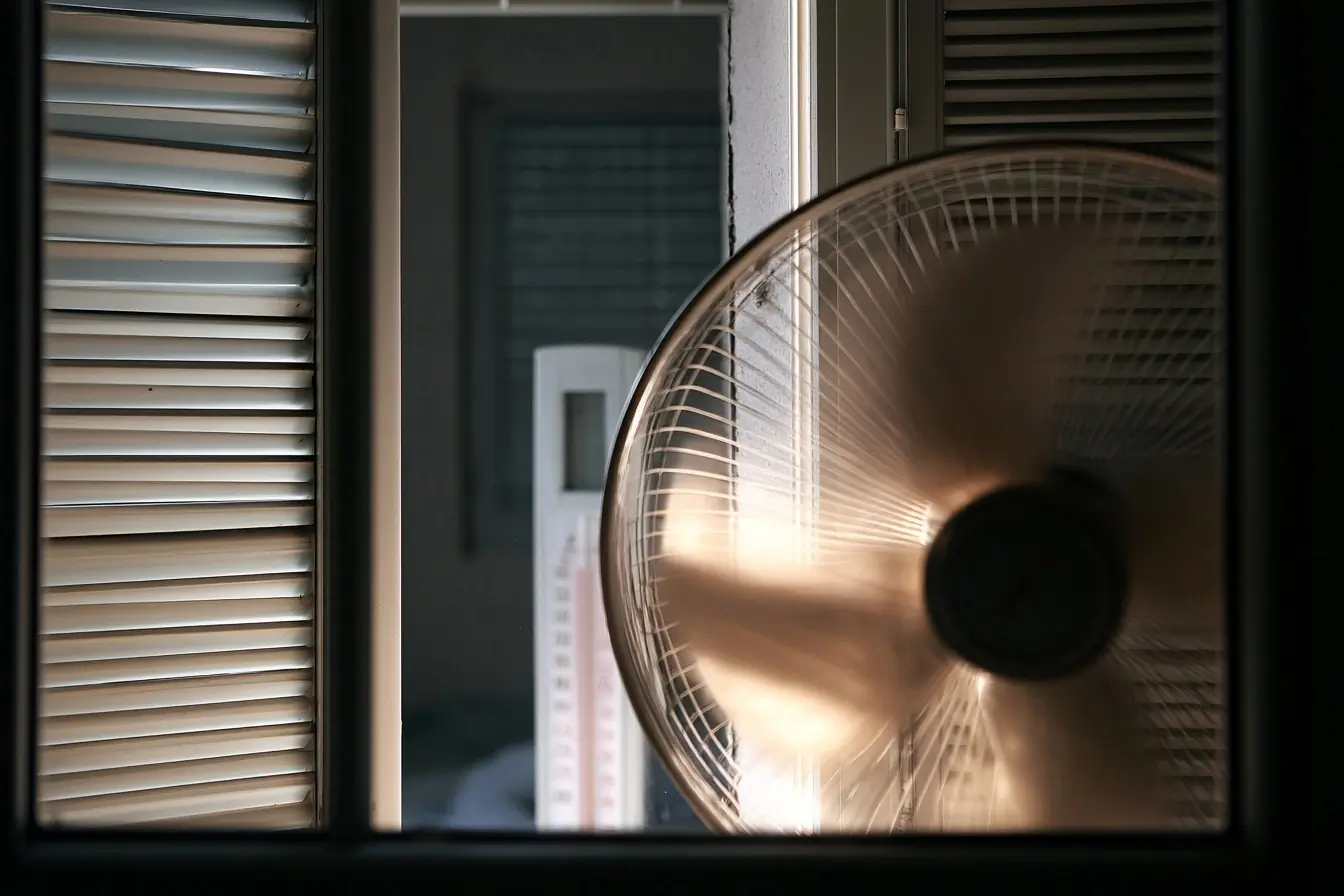 Ventilateur et thermomètre dans la chaleur