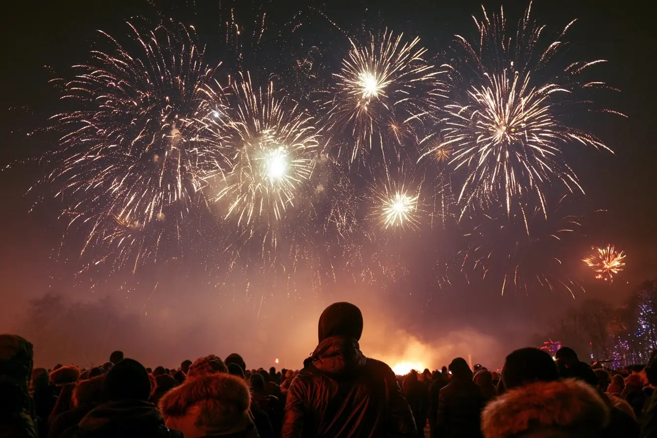 Foule regardant un feu d’artifice