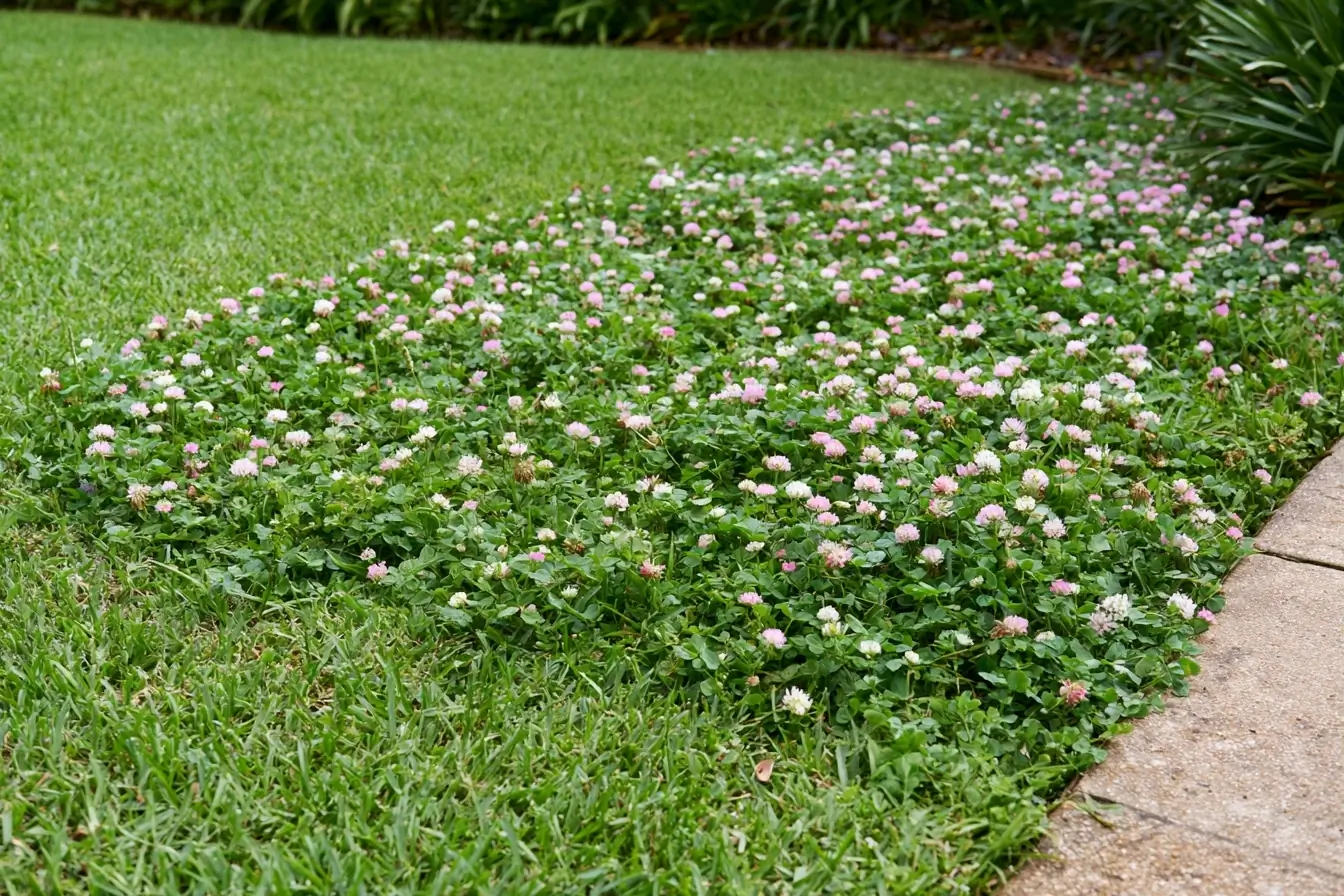 Zone terne couverte de trèfle fraise