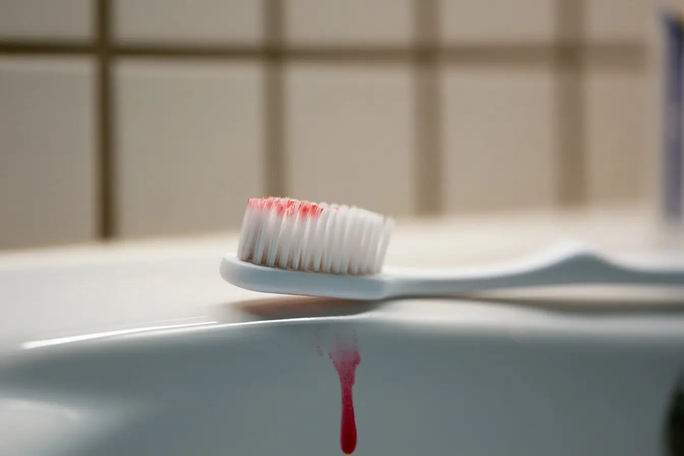 Brosse à dents avec trace de sang