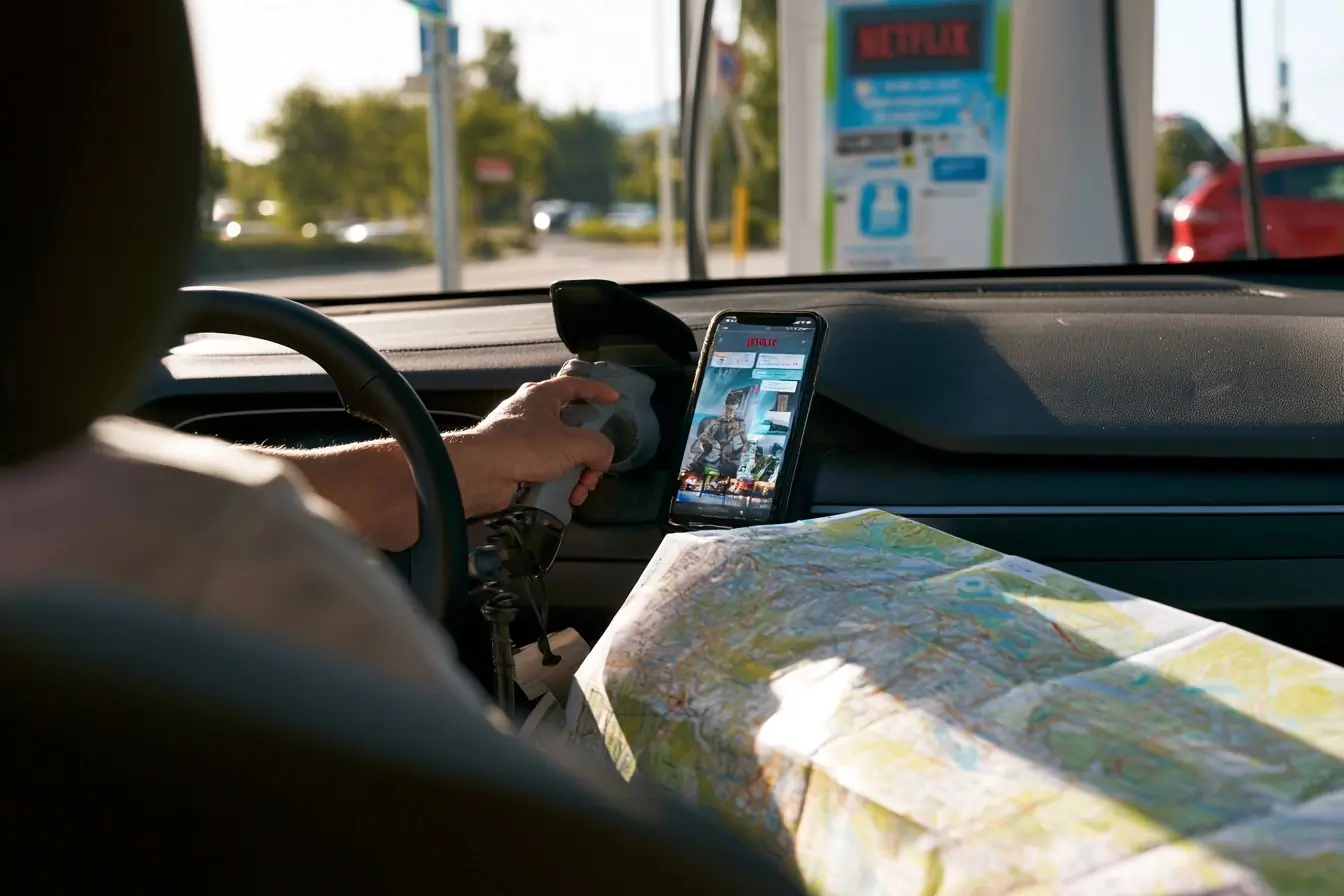 Conducteur recharge une voiture électrique