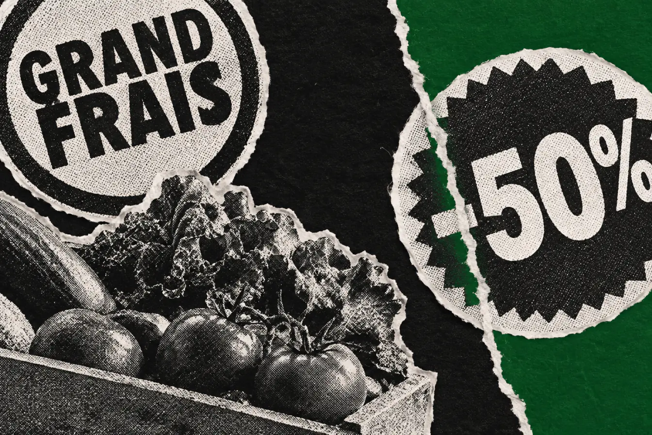 Logo Grand Frais fendu par un -50 %
