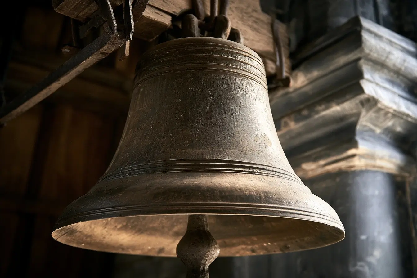 Gros plan sur une cloche en bronze