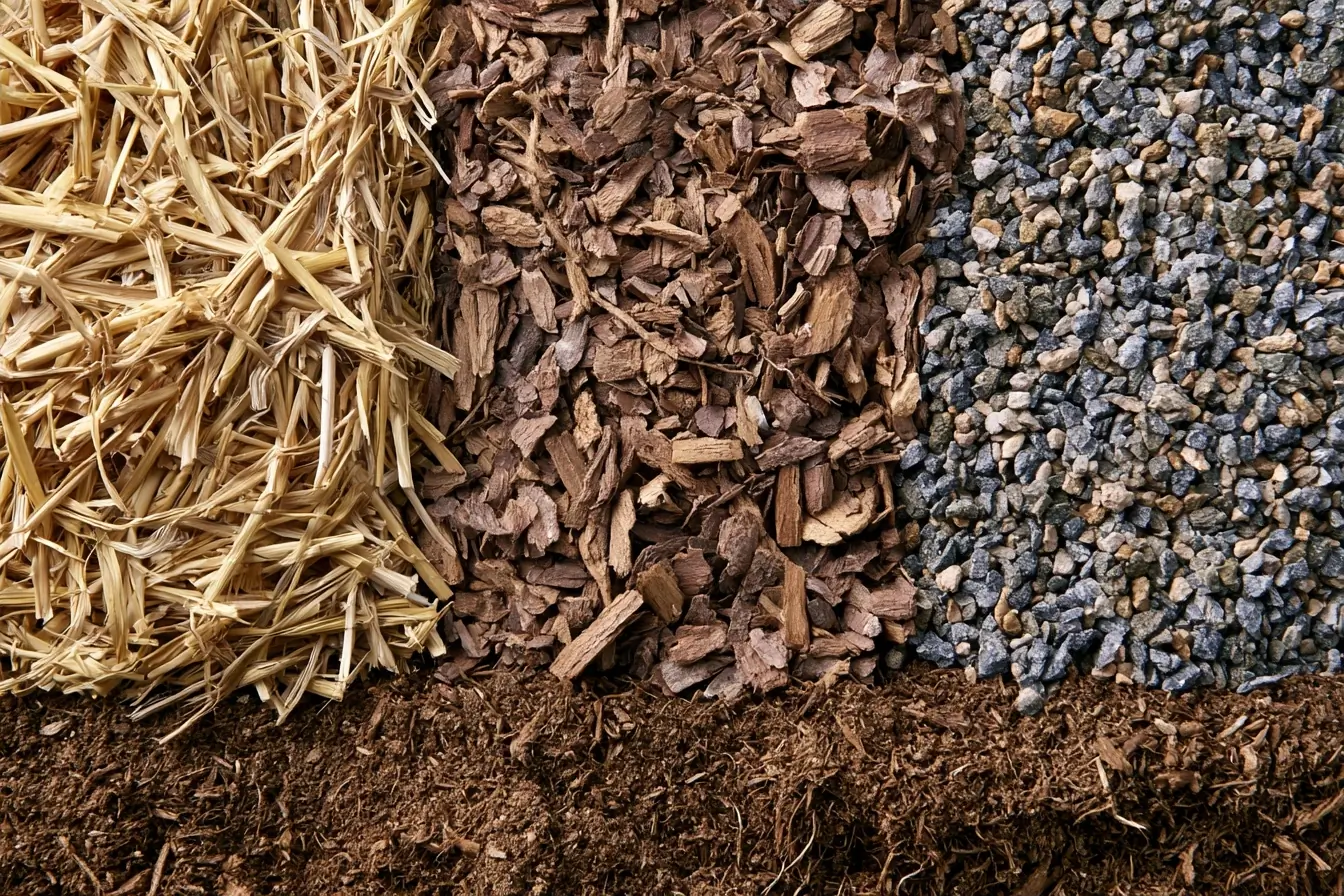 Trois matières de paillage au sol