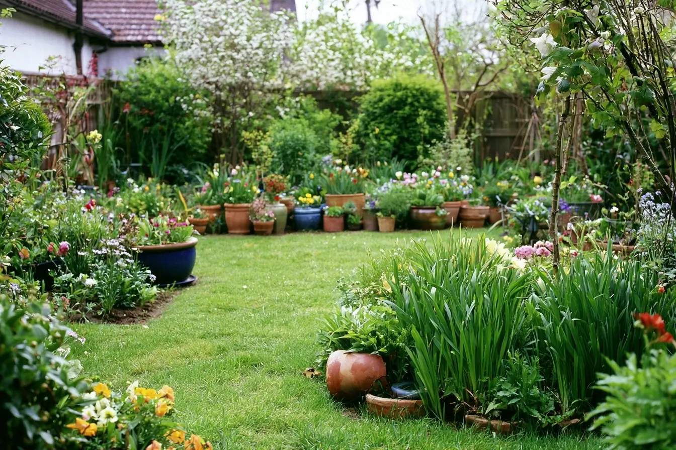Jardin printanier avec pot-abri discret
