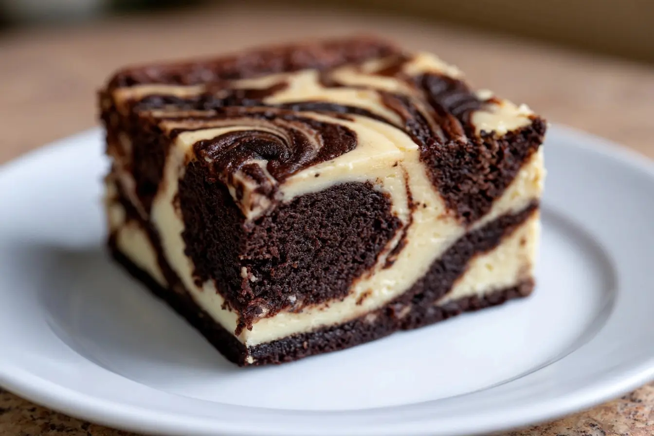 Part de brownie-cheesecake marbré