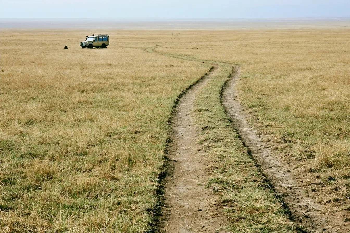 Plaine de Ndutu avec zone balisée