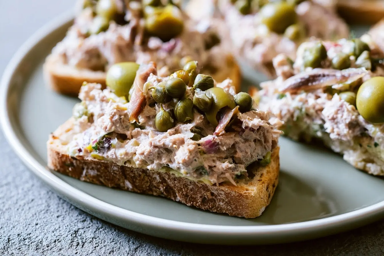 Plan moyen d’une assiette de tartines garnies de
