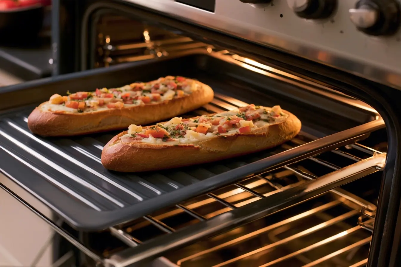 Plaque de four avec baguettes façon pizza