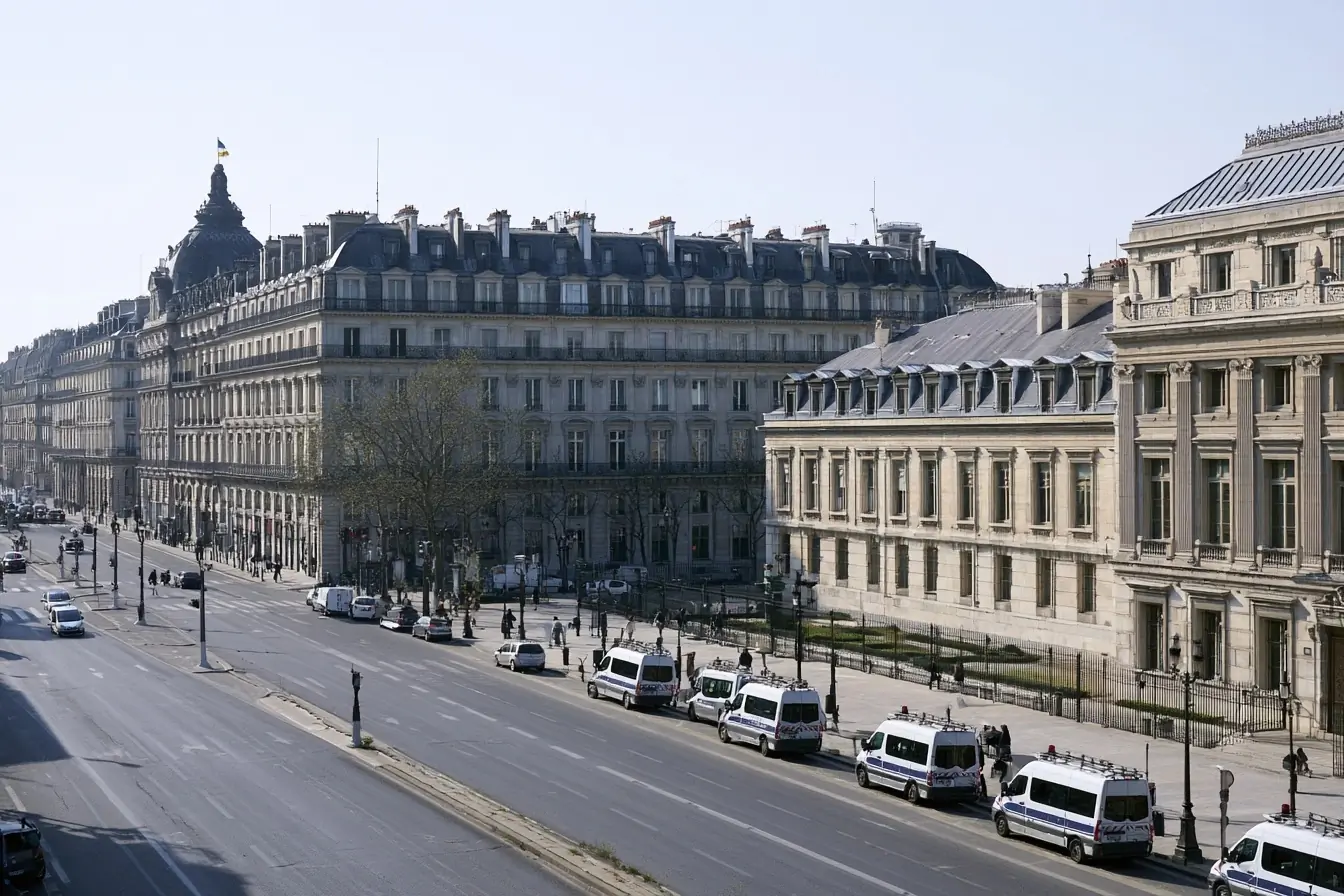 Quartier judiciaire parisien et fourgons