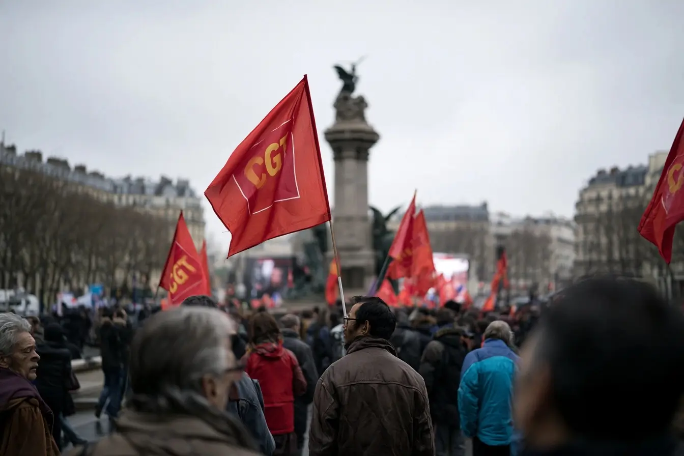 Rassemblement CGT sur une place à Paris