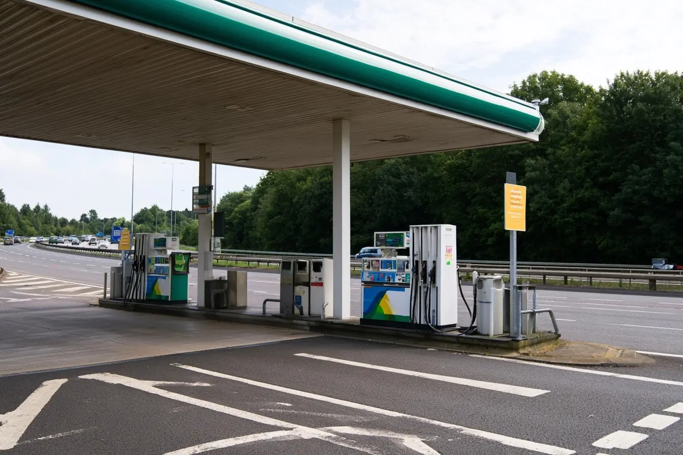 Station d’autoroute et panneau des prix