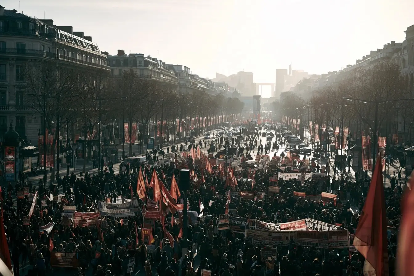 Vue large d’une place ou d’un boulevard rempli