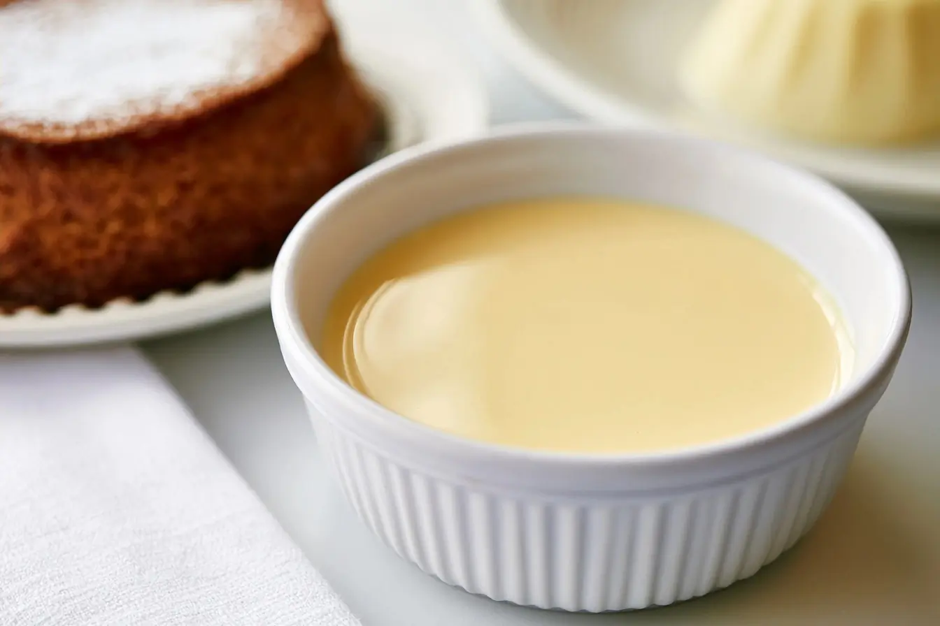 Bol de crème anglaise à table