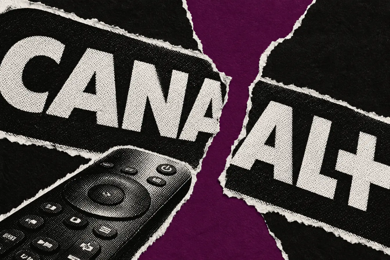 Logo Canal+ fendu sur fond noir