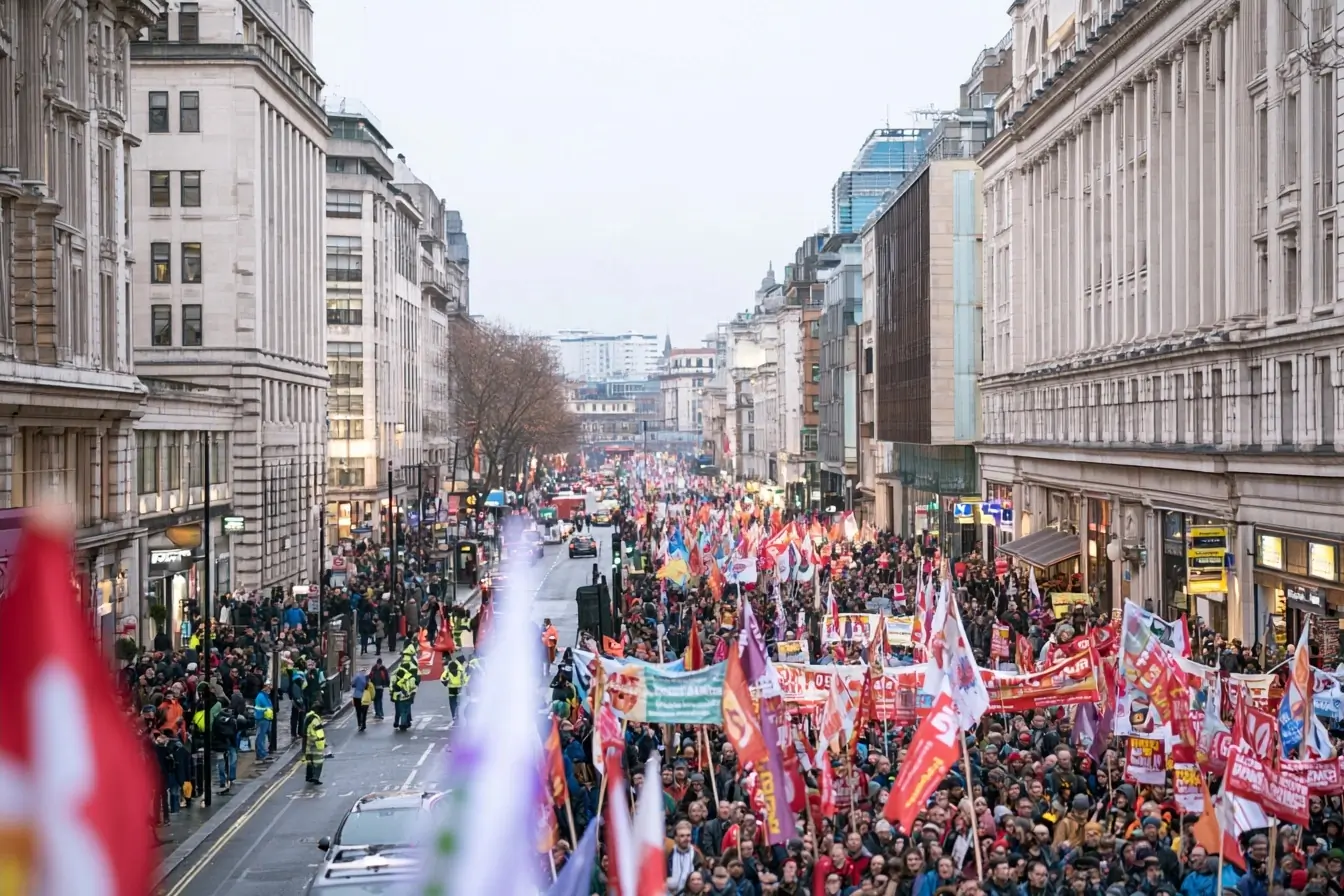 Cortège syndical dans une rue