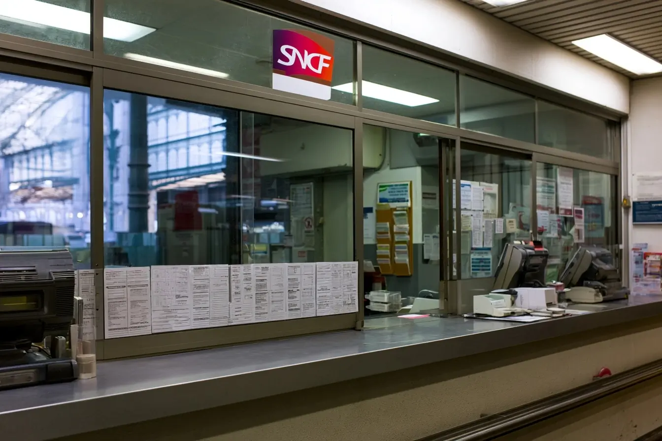 Guichet SNCF avec formulaires en gare