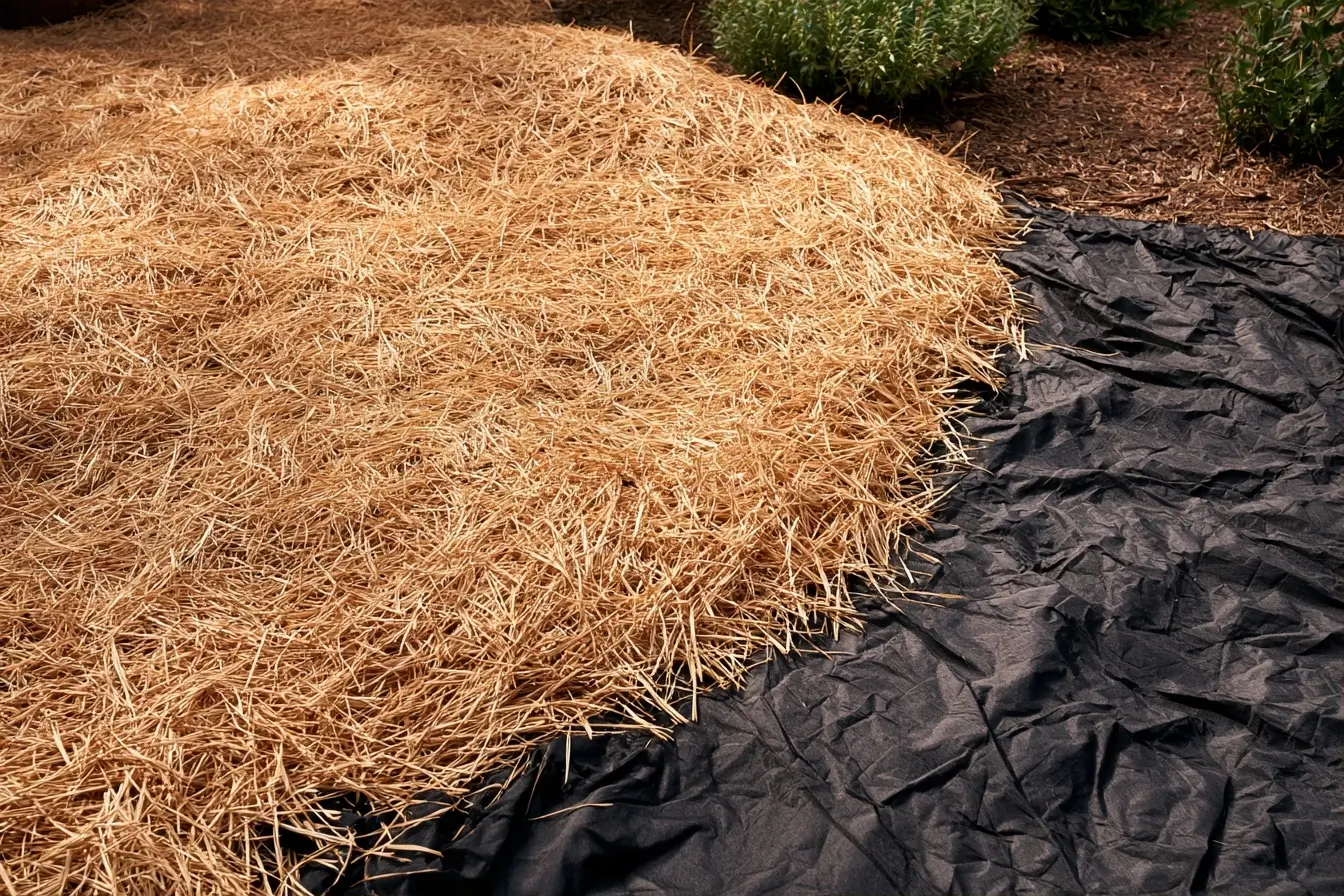 Sol de jardin partagé entre pin et feutre