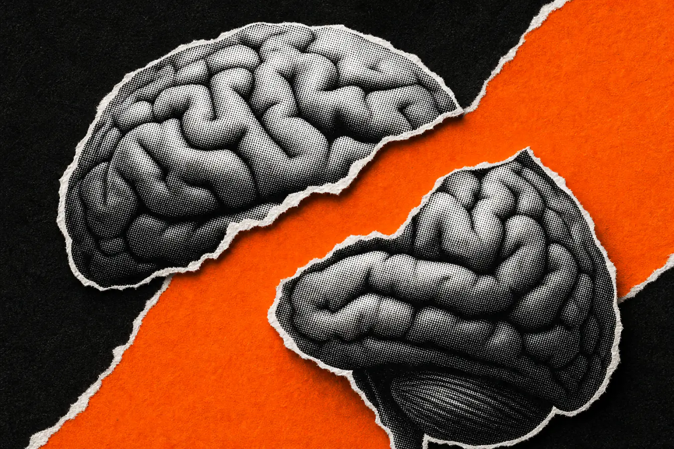 Cerveau déchiré sur diagonale orange