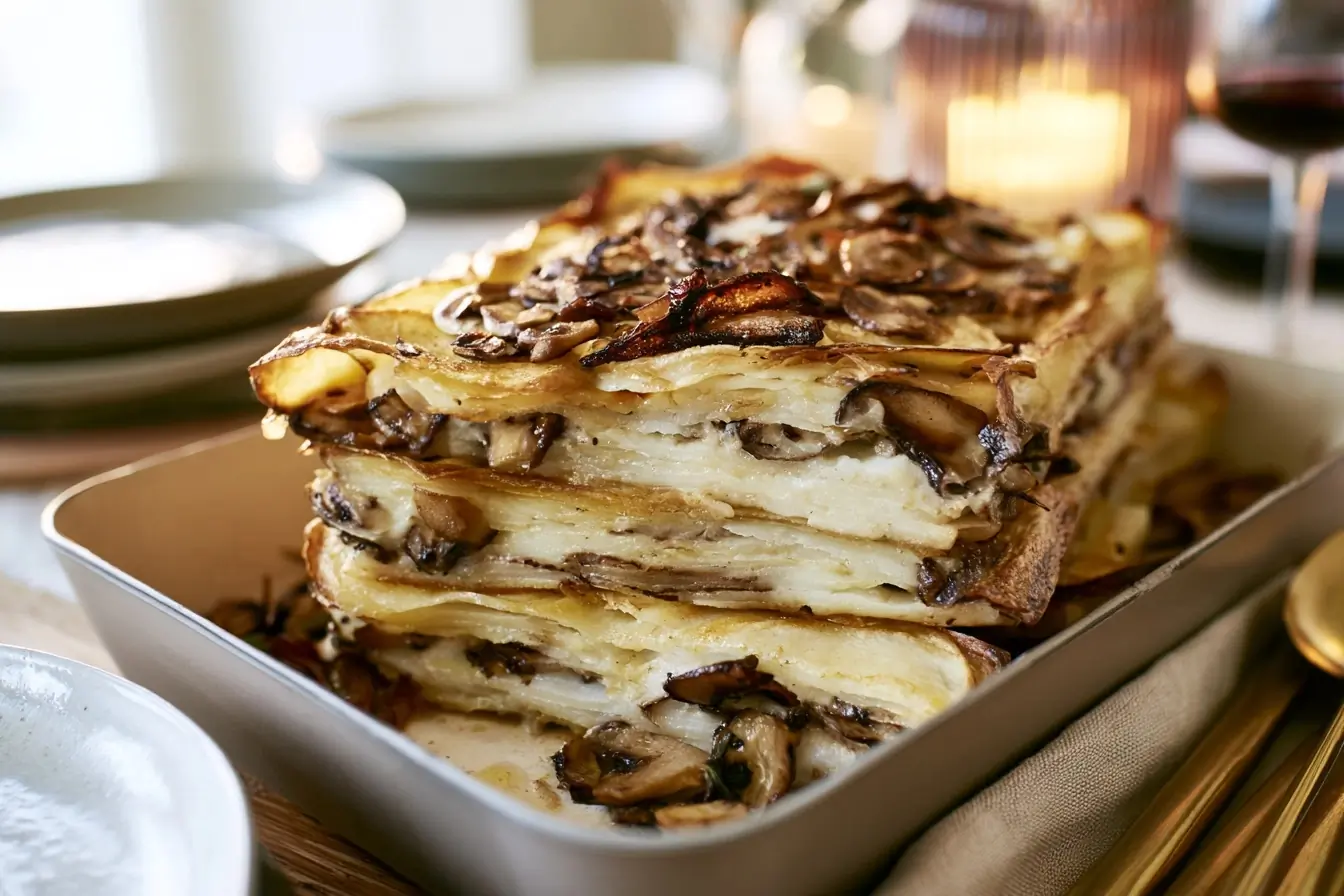 Millefeuille de pommes de terre servi à table