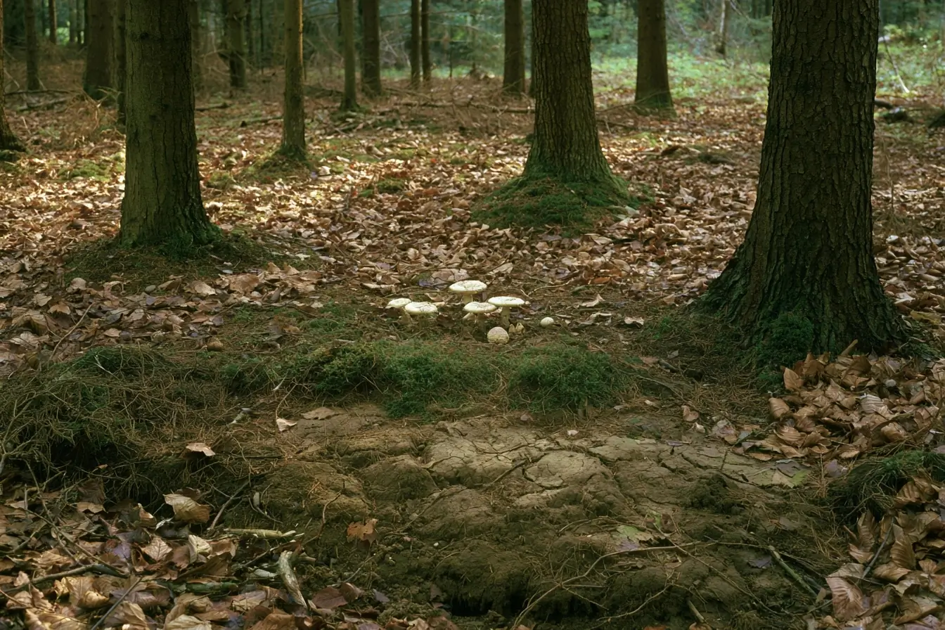 Sous-bois sec avec petite pousse