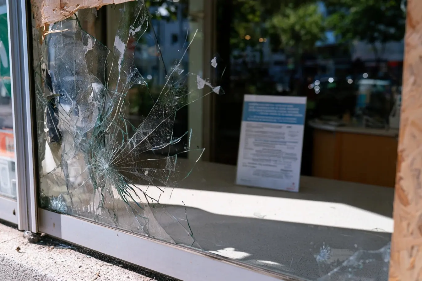 Vitrine brisée et feuille d’aides