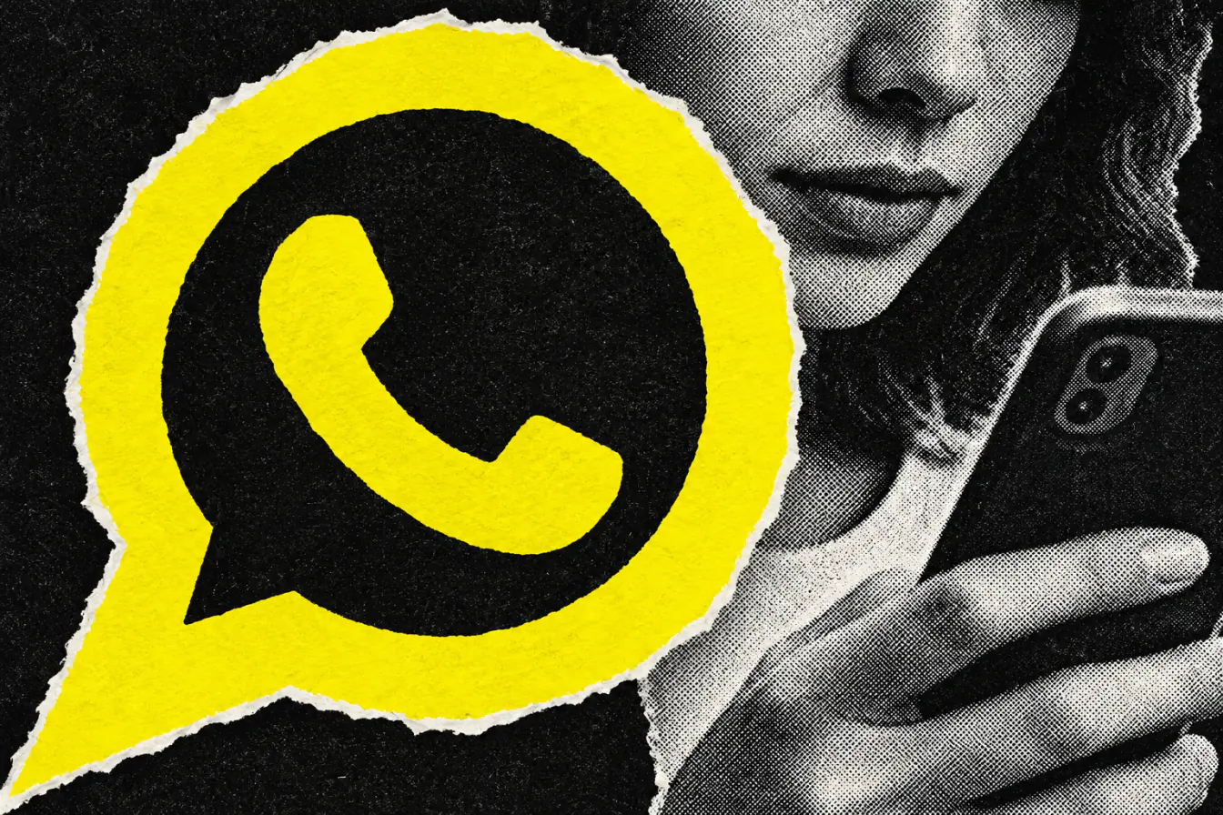 Logo WhatsApp refermé sur un visage